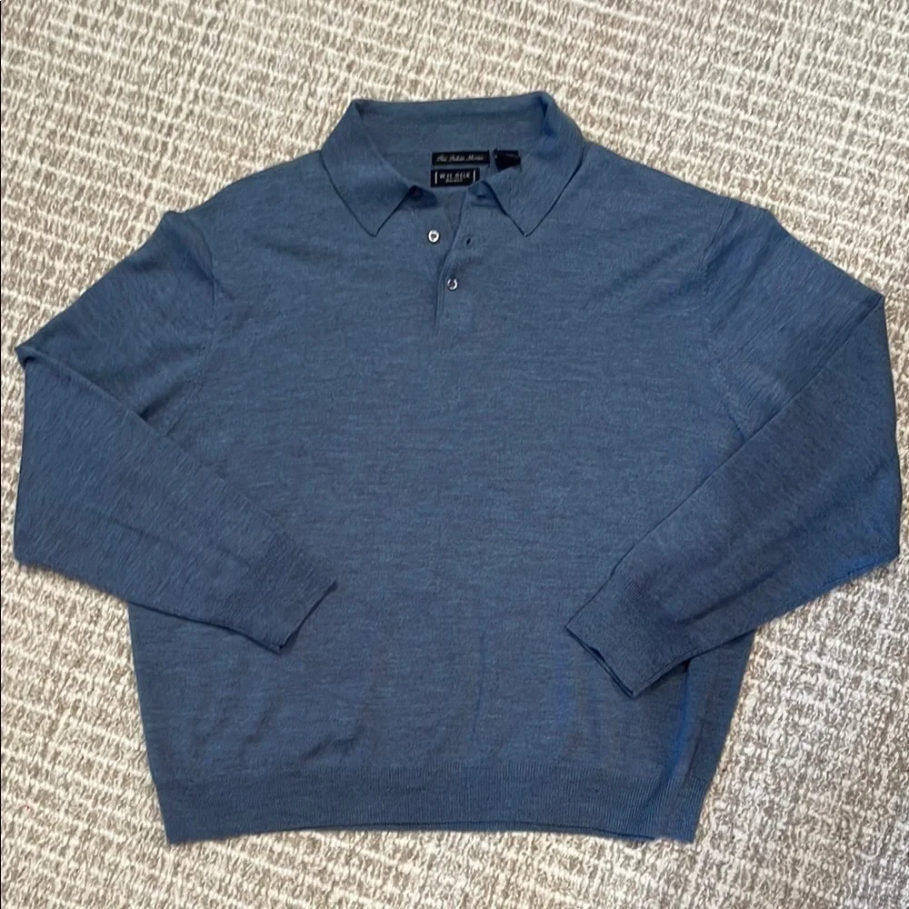 W.H. Belk Blue Merino Polo Sweater 100% Wool